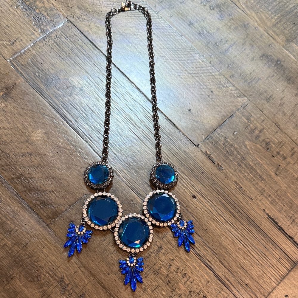 Chic Blue and Silver Necklace with Crystal Accents